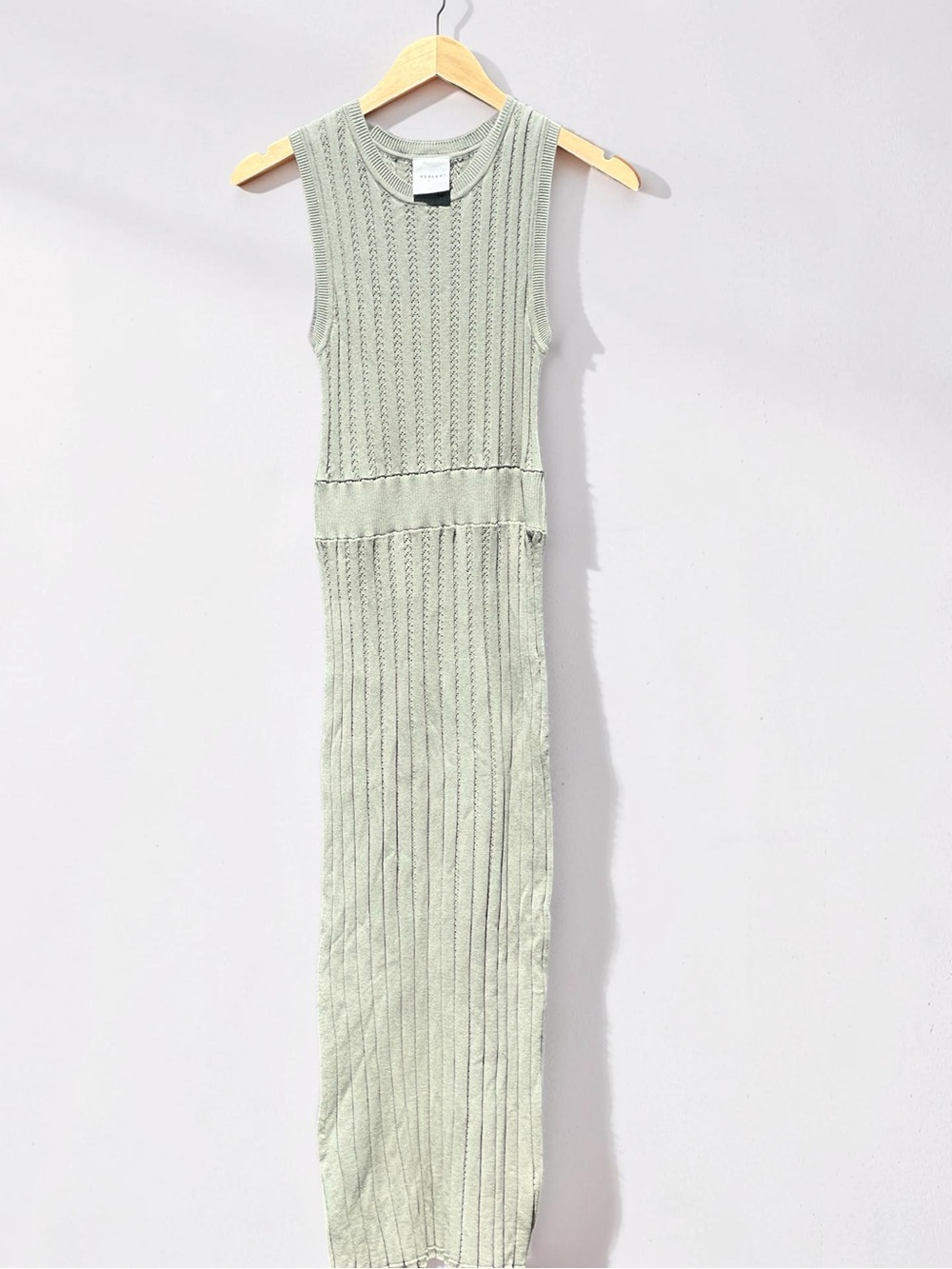 Varley Florian Knit Dress in a sage green color called Seagrass - Picture 2 of 16